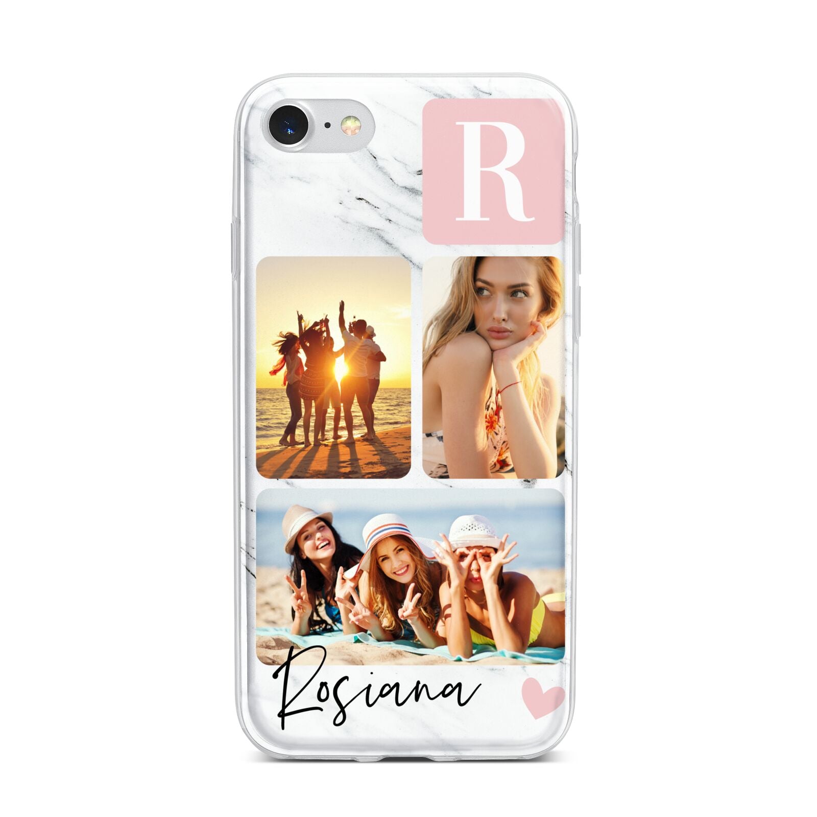 Personalised Three Photo Marble Name iPhone 7 Bumper Case on Silver iPhone
