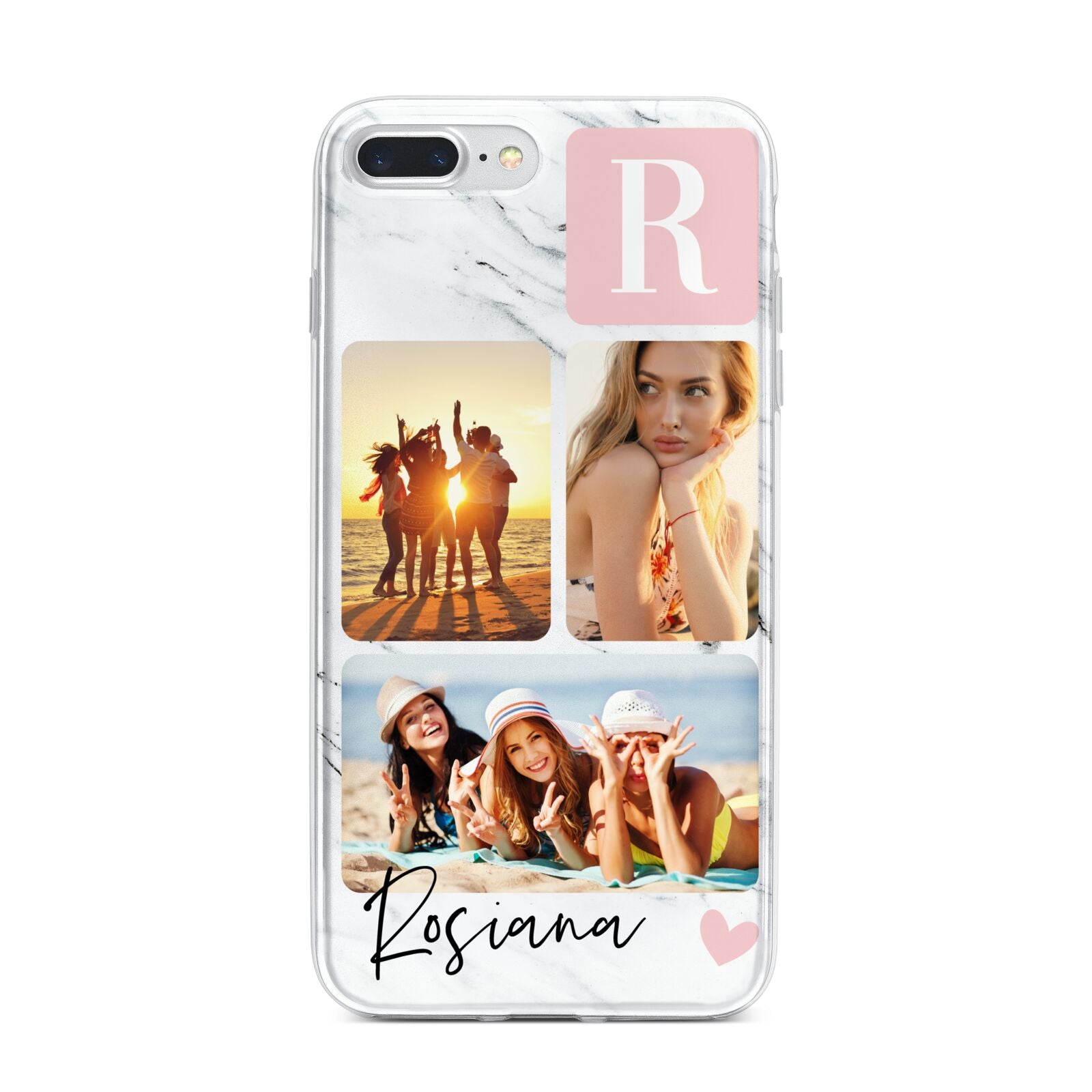 Personalised Three Photo Marble Name iPhone 7 Plus Bumper Case on Silver iPhone