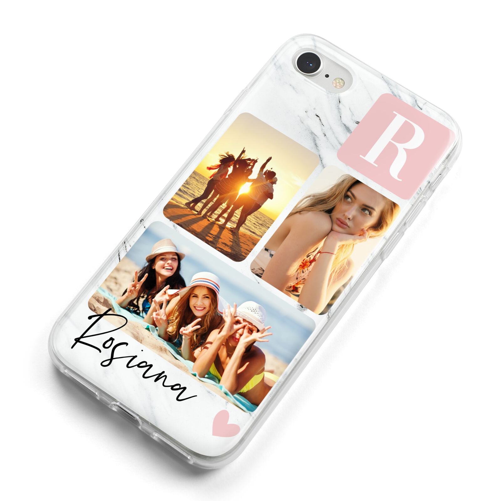 Personalised Three Photo Marble Name iPhone 8 Bumper Case on Silver iPhone Alternative Image