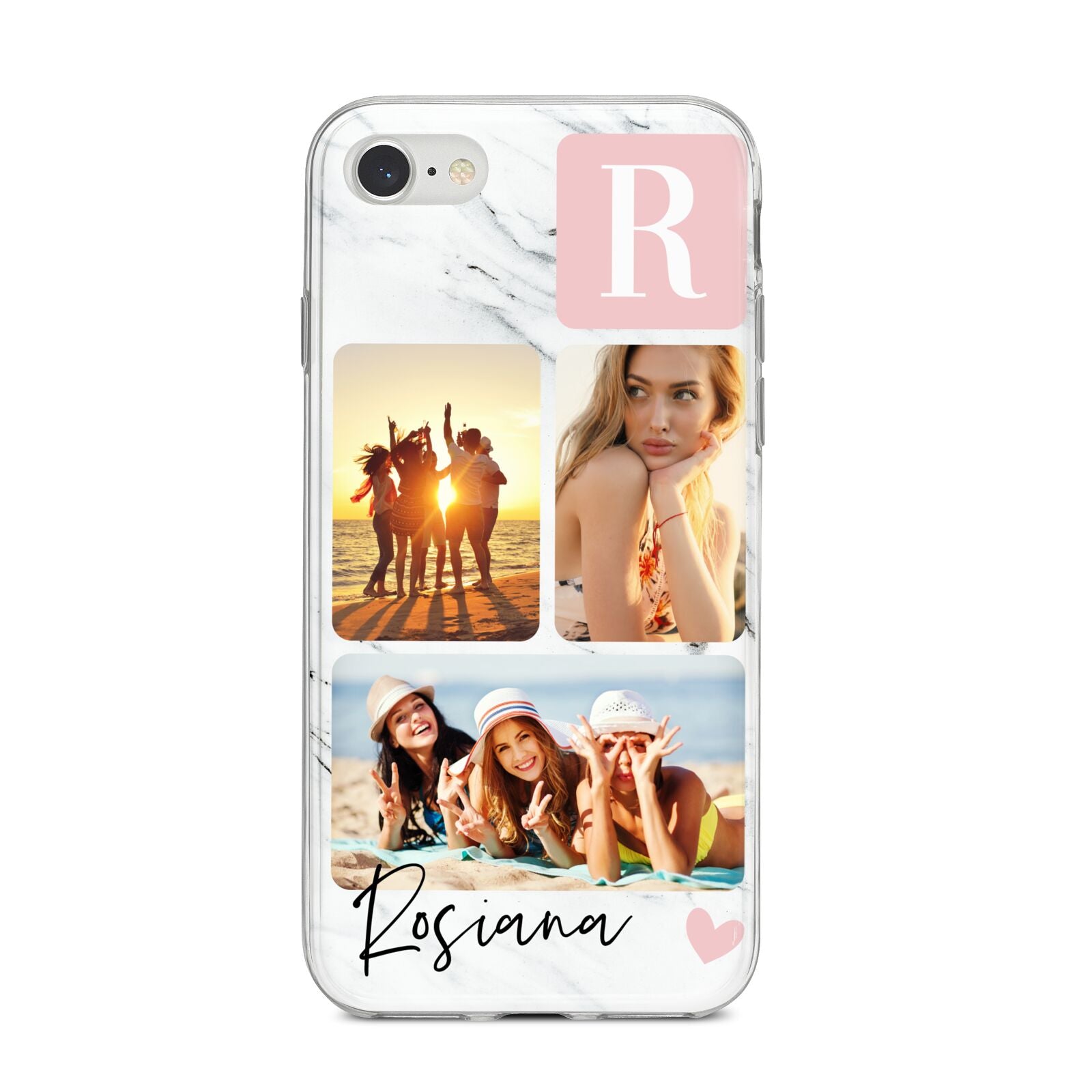 Personalised Three Photo Marble Name iPhone 8 Bumper Case on Silver iPhone