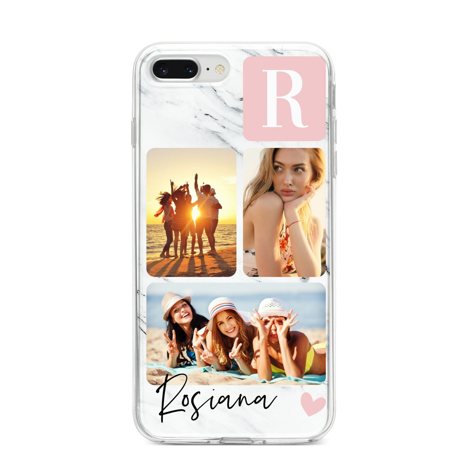 Personalised Three Photo Marble Name iPhone 8 Plus Bumper Case on Silver iPhone
