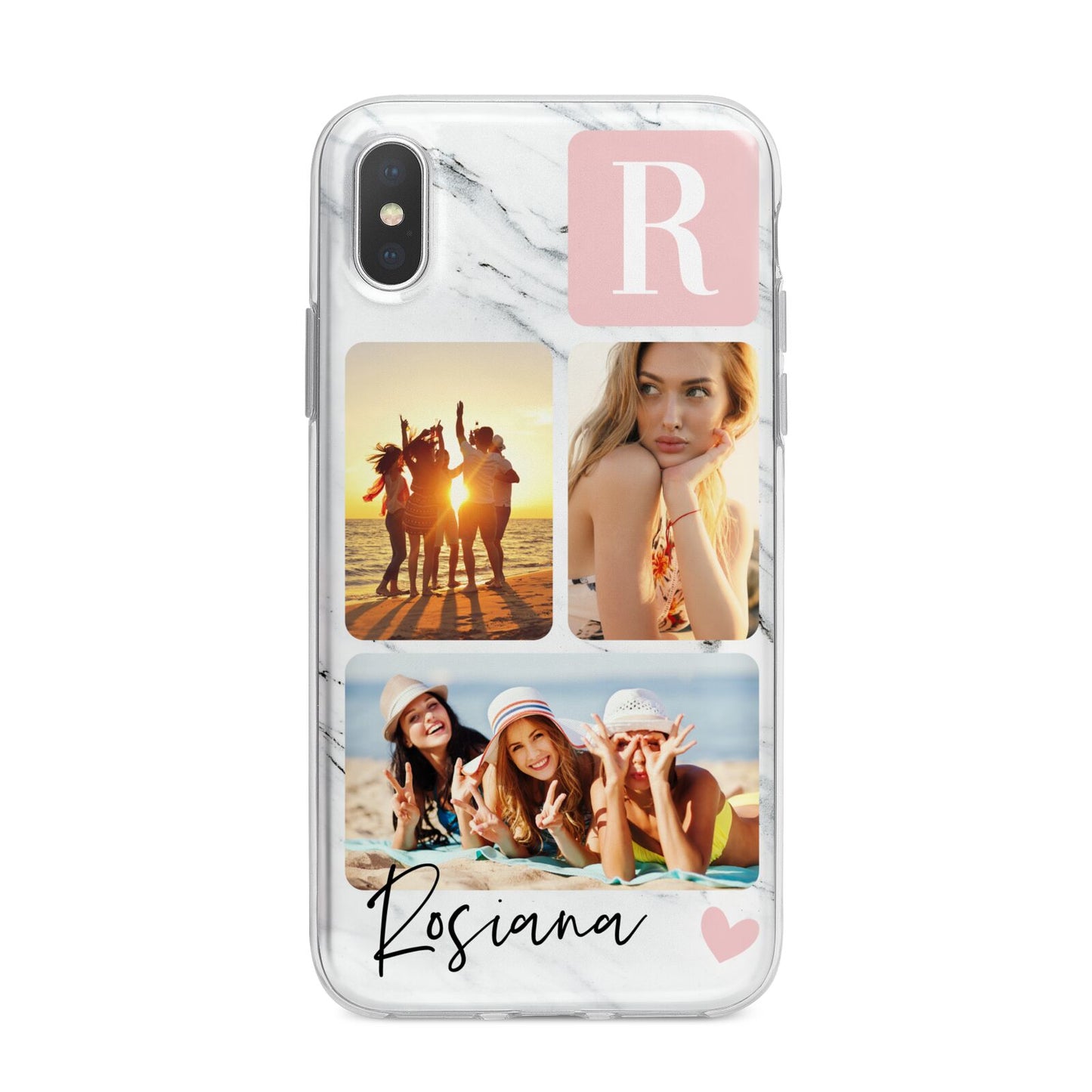 Personalised Three Photo Marble Name iPhone X Bumper Case on Silver iPhone Alternative Image 1