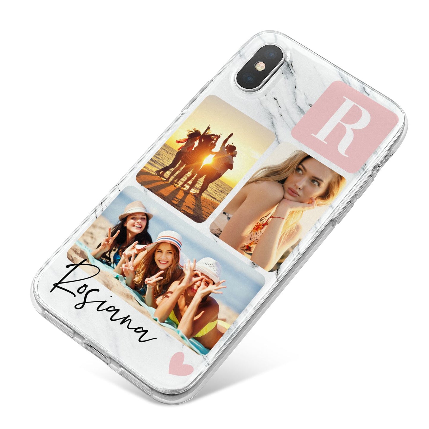 Personalised Three Photo Marble Name iPhone X Bumper Case on Silver iPhone