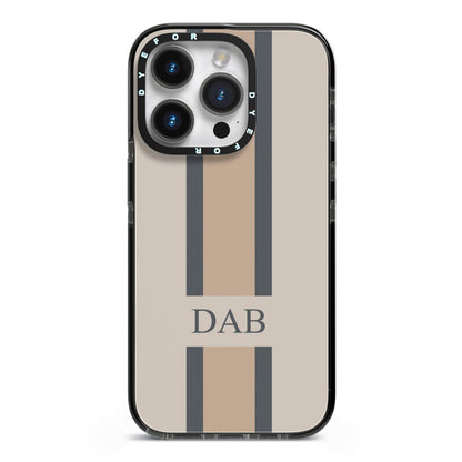Personalised Three Stripes iPhone 14 Pro Black Impact Case on Silver phone