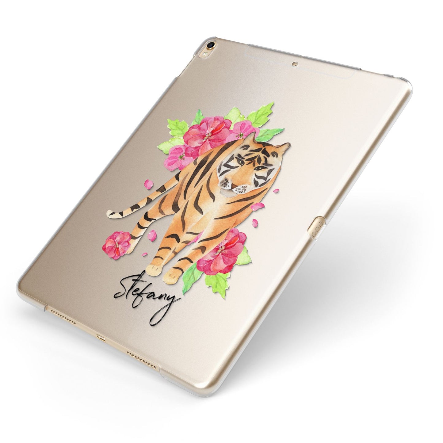Personalised Tiger Apple iPad Case on Gold iPad Side View