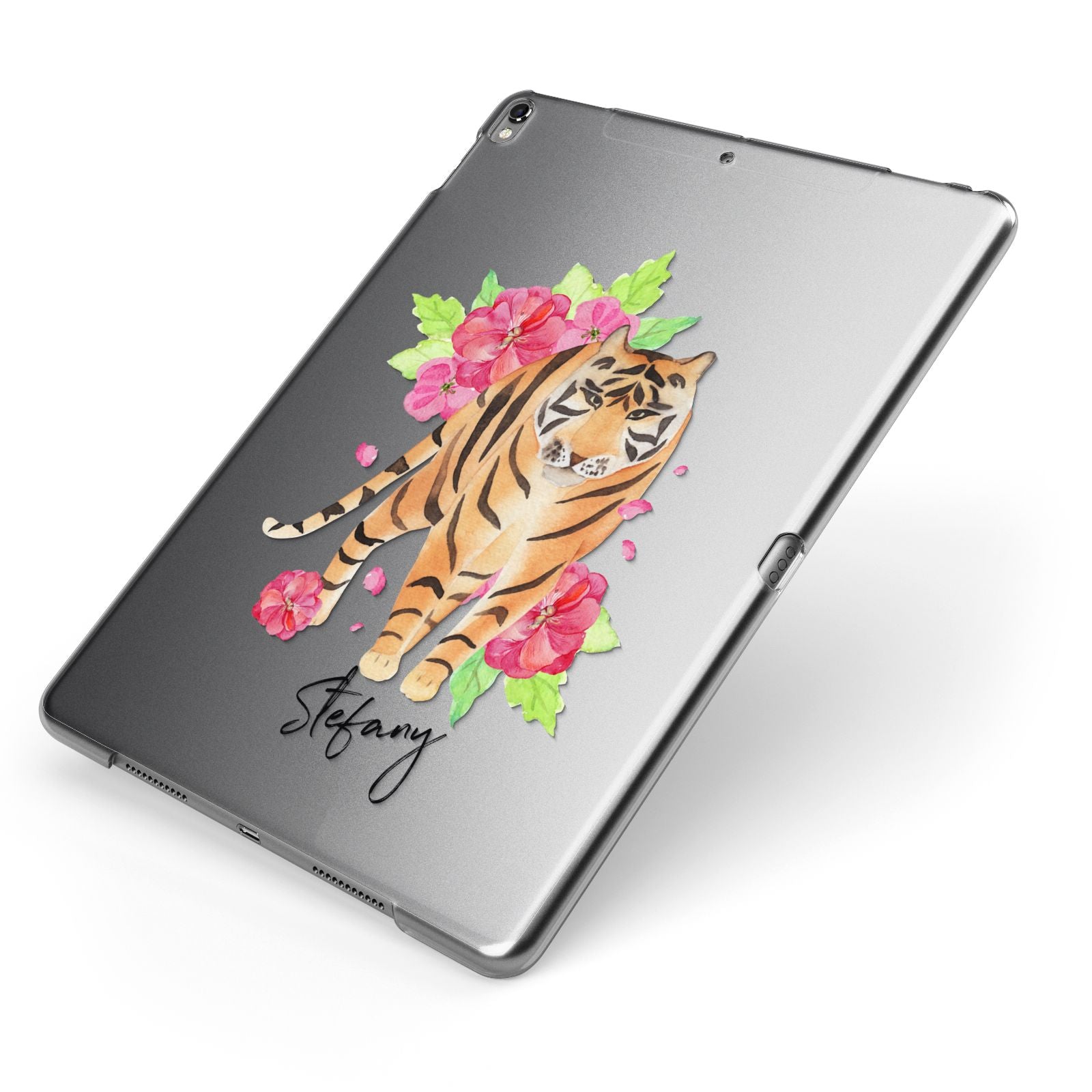Personalised Tiger Apple iPad Case on Grey iPad Side View