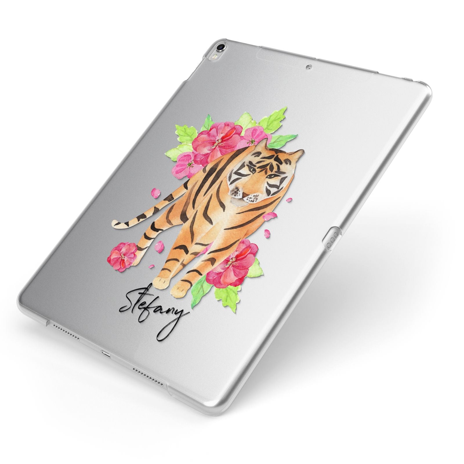 Personalised Tiger Apple iPad Case on Silver iPad Side View