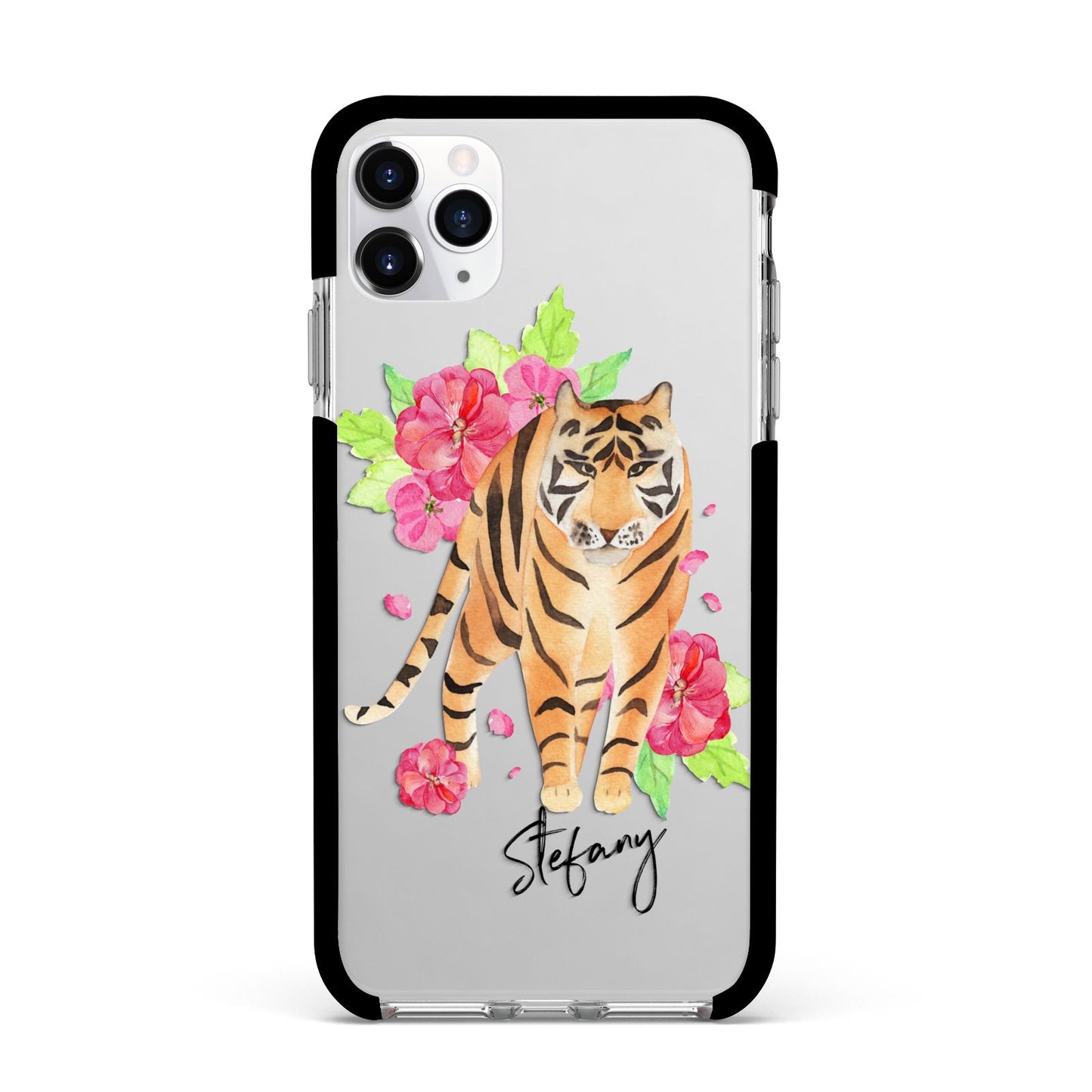 Personalised Tiger Apple iPhone 11 Pro Max in Silver with Black Impact Case