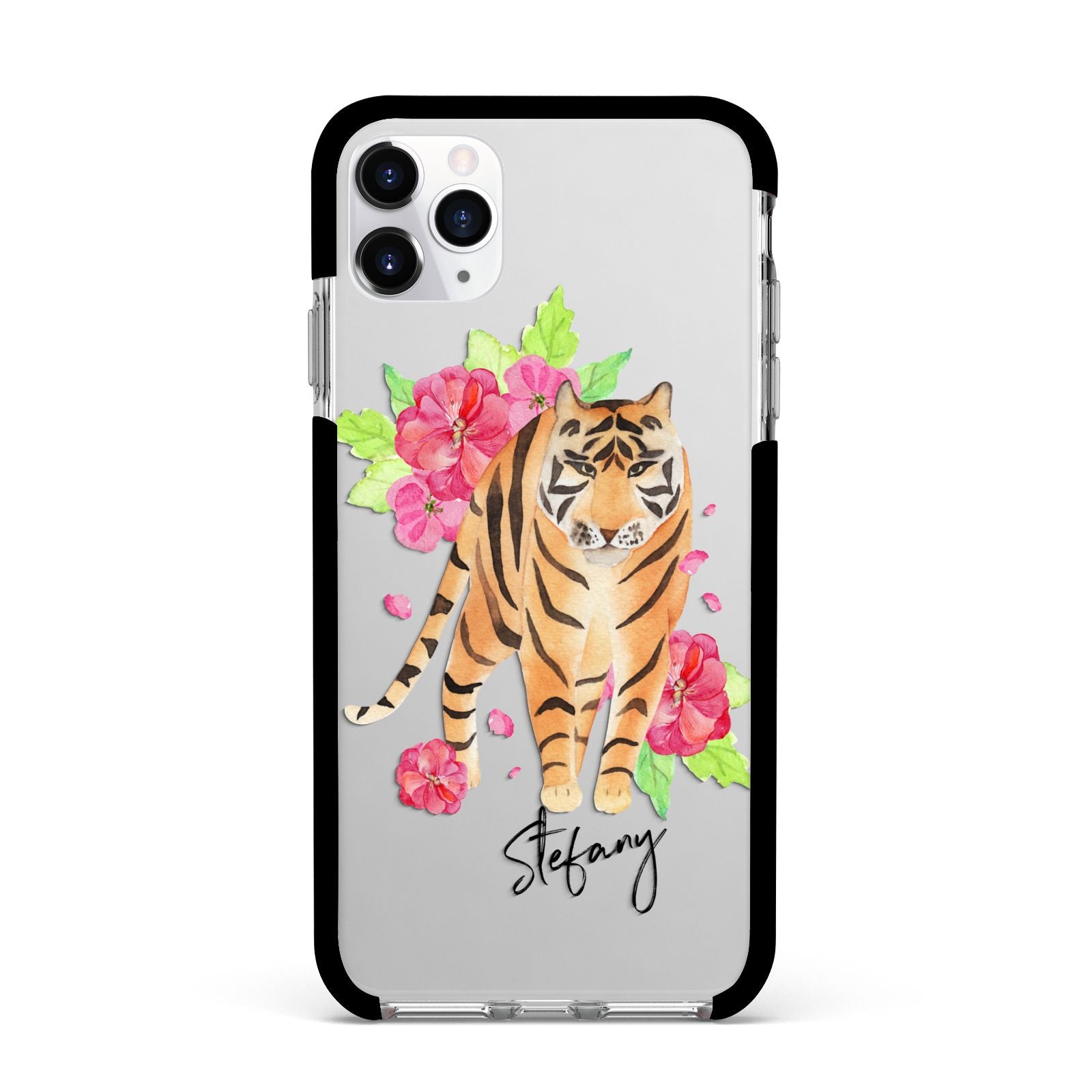 Personalised Tiger Apple iPhone 11 Pro Max in Silver with Black Impact Case