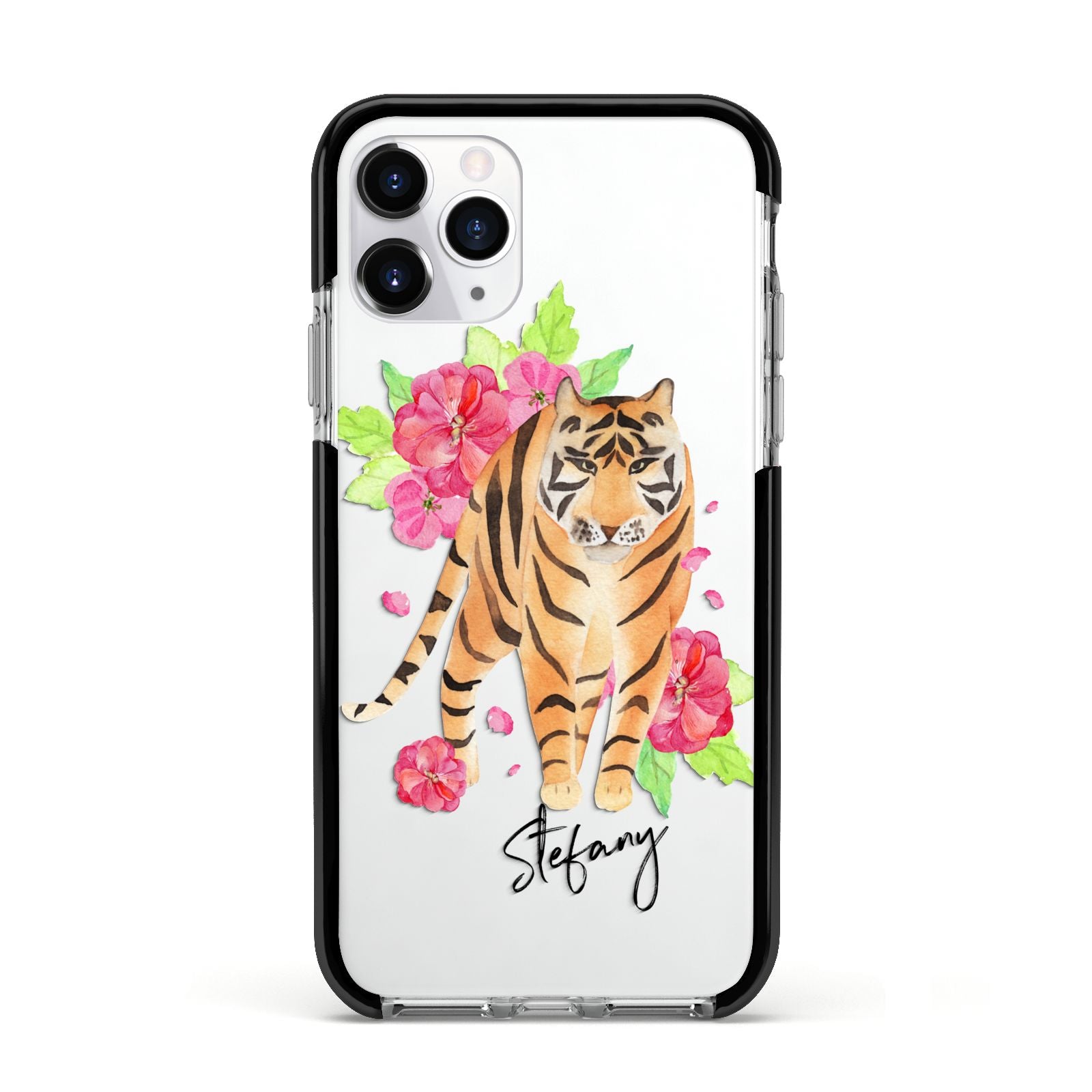 Personalised Tiger Apple iPhone 11 Pro in Silver with Black Impact Case