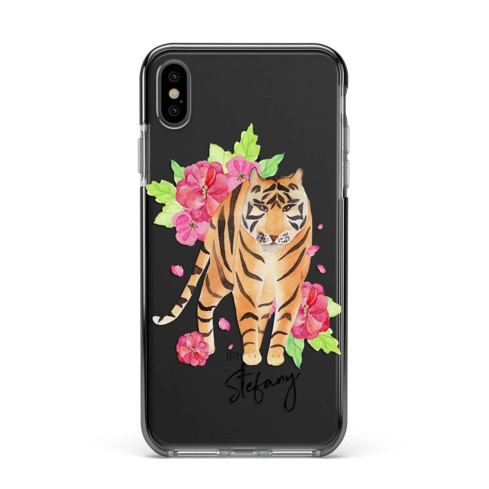 Personalised Tiger Apple iPhone Xs Max Impact Case Black Edge on Black Phone