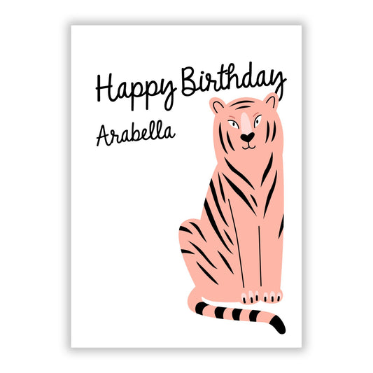 Personalised Tiger Birthday A5 Flat Greetings Card