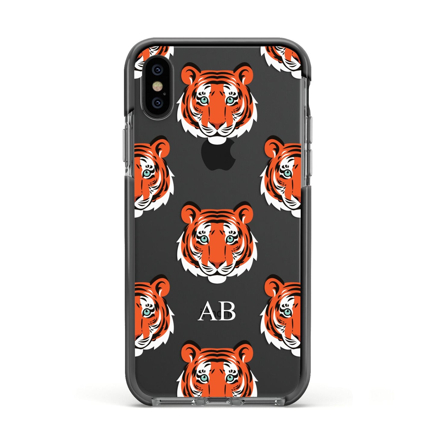 Personalised Tiger Head Apple iPhone Xs Impact Case Black Edge on Black Phone