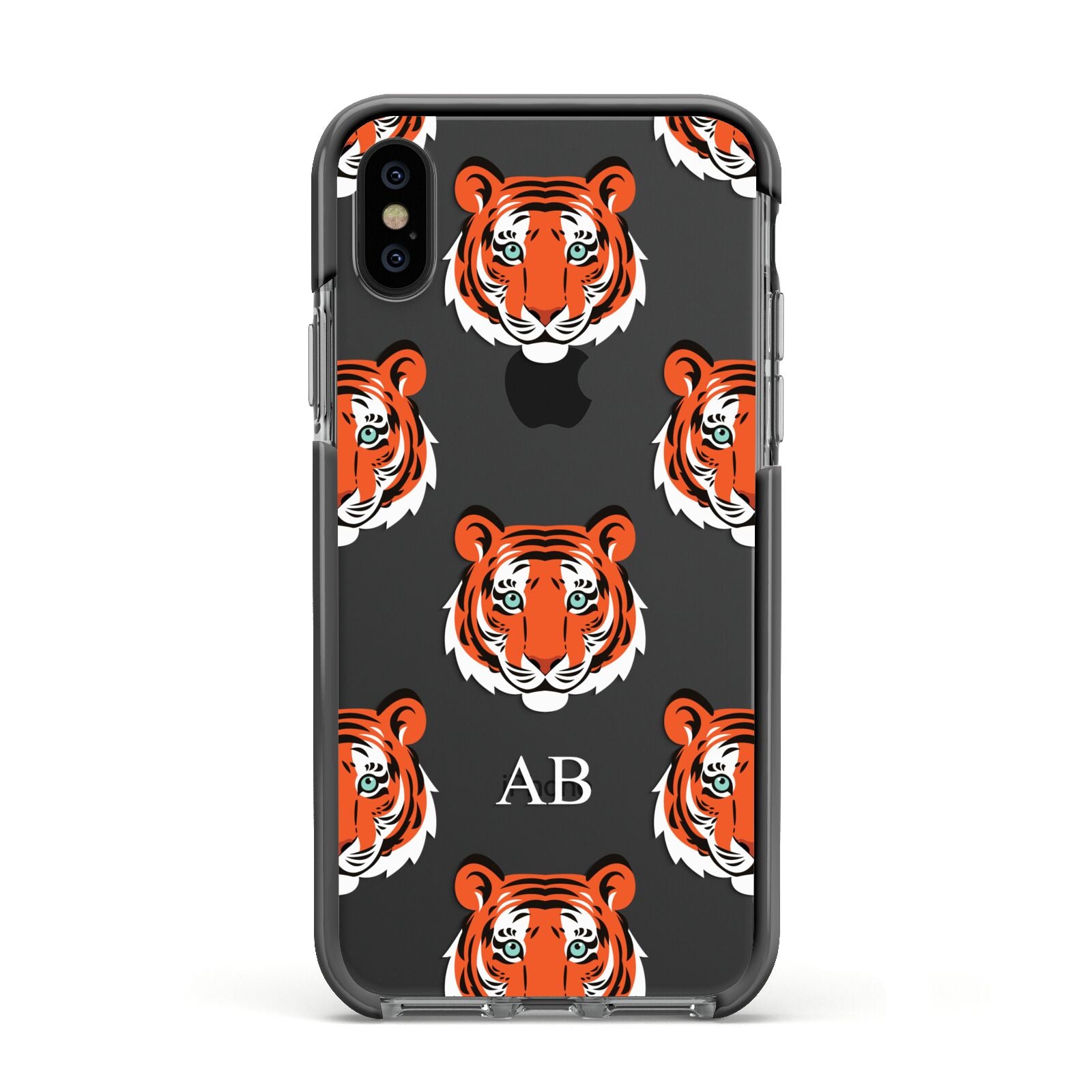 Personalised Tiger Head Apple iPhone Xs Impact Case Black Edge on Black Phone
