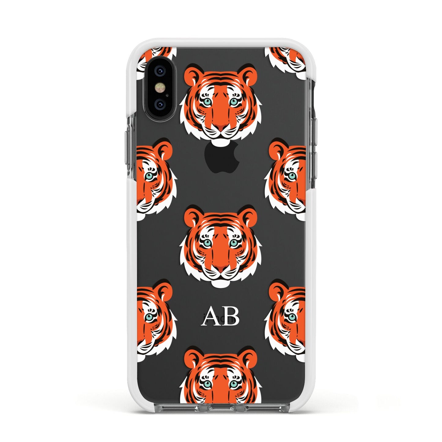 Personalised Tiger Head Apple iPhone Xs Impact Case White Edge on Black Phone