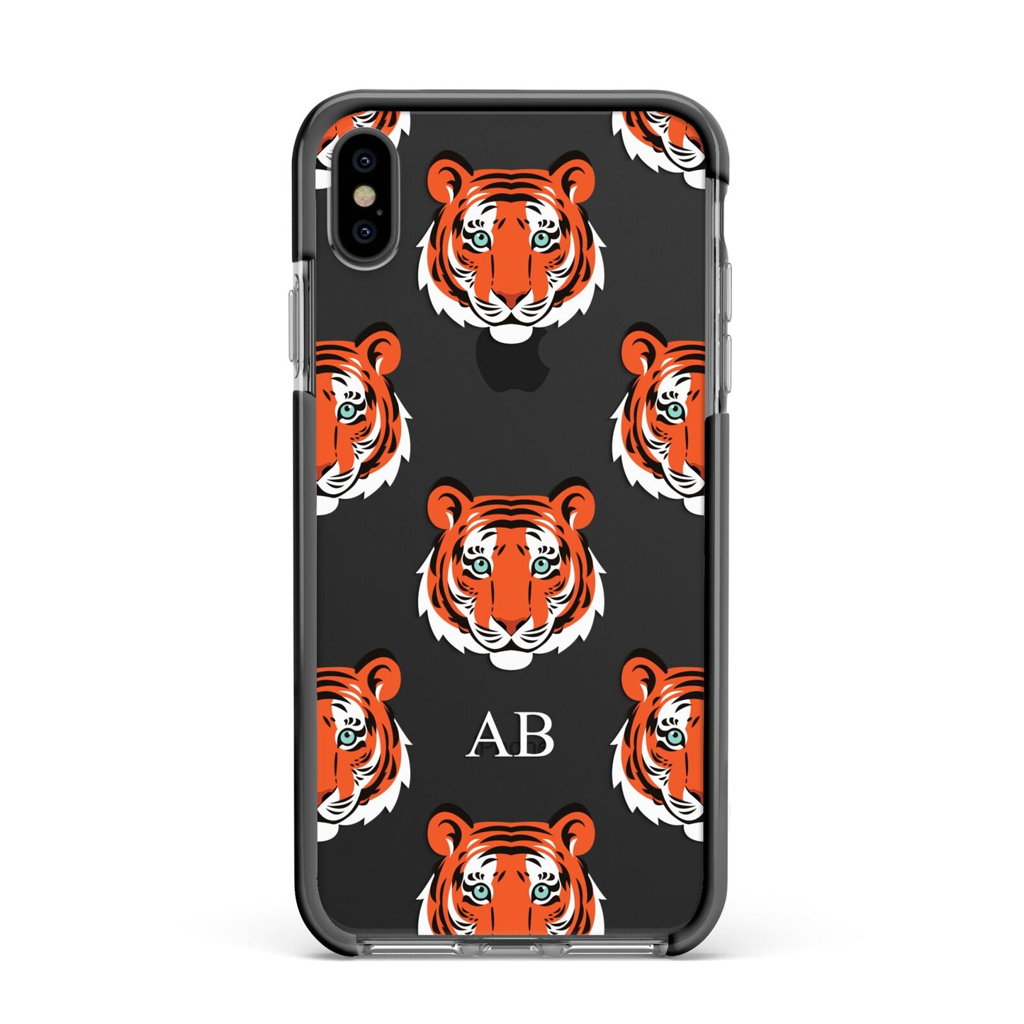 Personalised Tiger Head Apple iPhone Xs Max Impact Case Black Edge on Black Phone