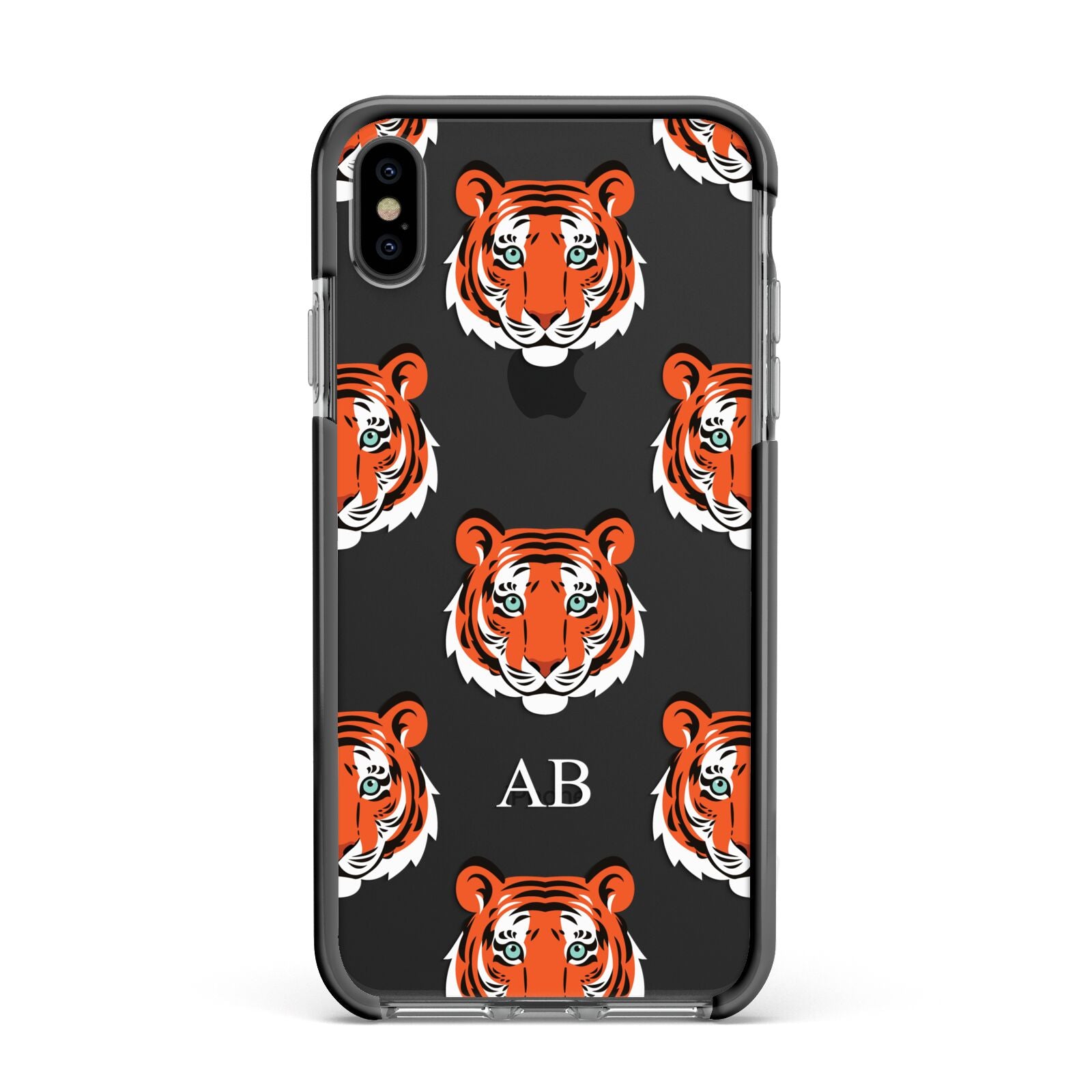 Personalised Tiger Head Apple iPhone Xs Max Impact Case Black Edge on Black Phone