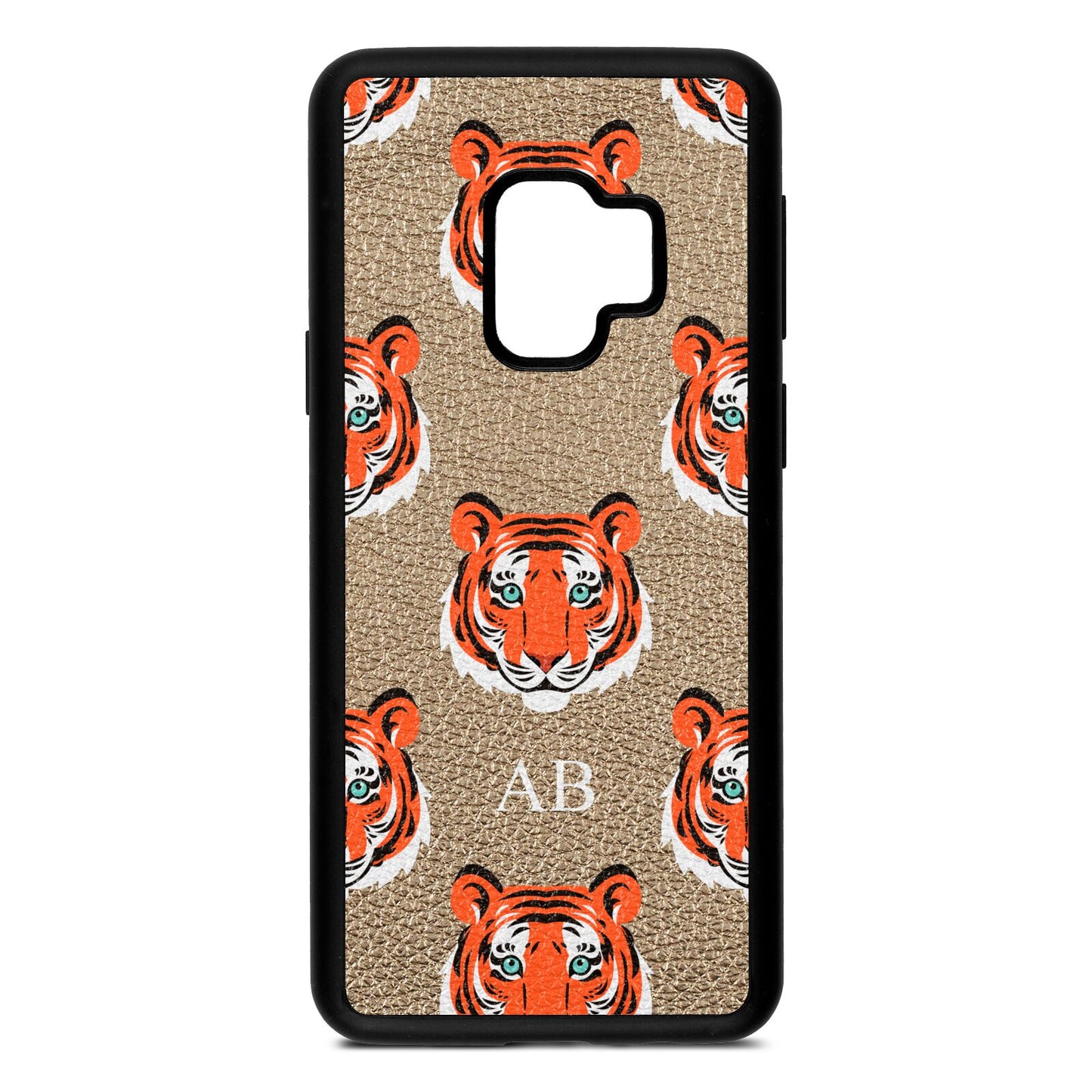 Personalised Tiger Head Gold Pebble Leather Samsung S9 Case