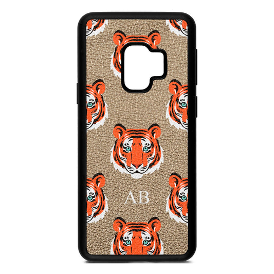 Personalised Tiger Head Gold Pebble Leather Samsung S9 Case