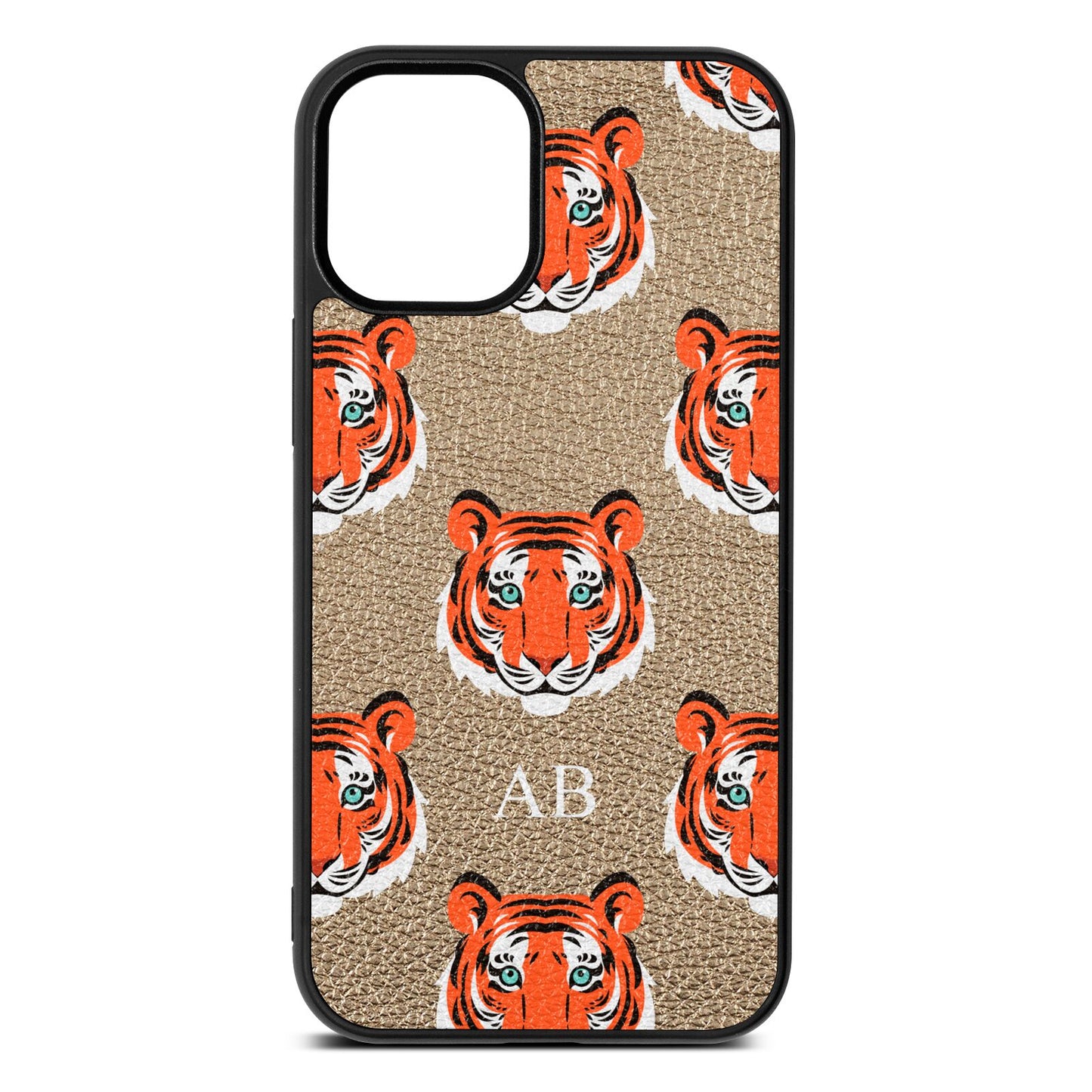 Personalised Tiger Head Gold Pebble Leather iPhone 12 Mini Case