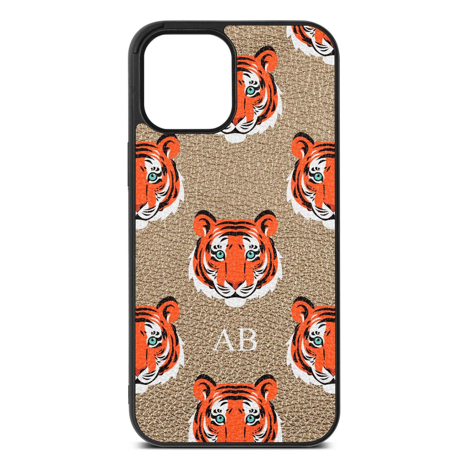 Personalised Tiger Head Gold Pebble Leather iPhone 12 Pro Max Case