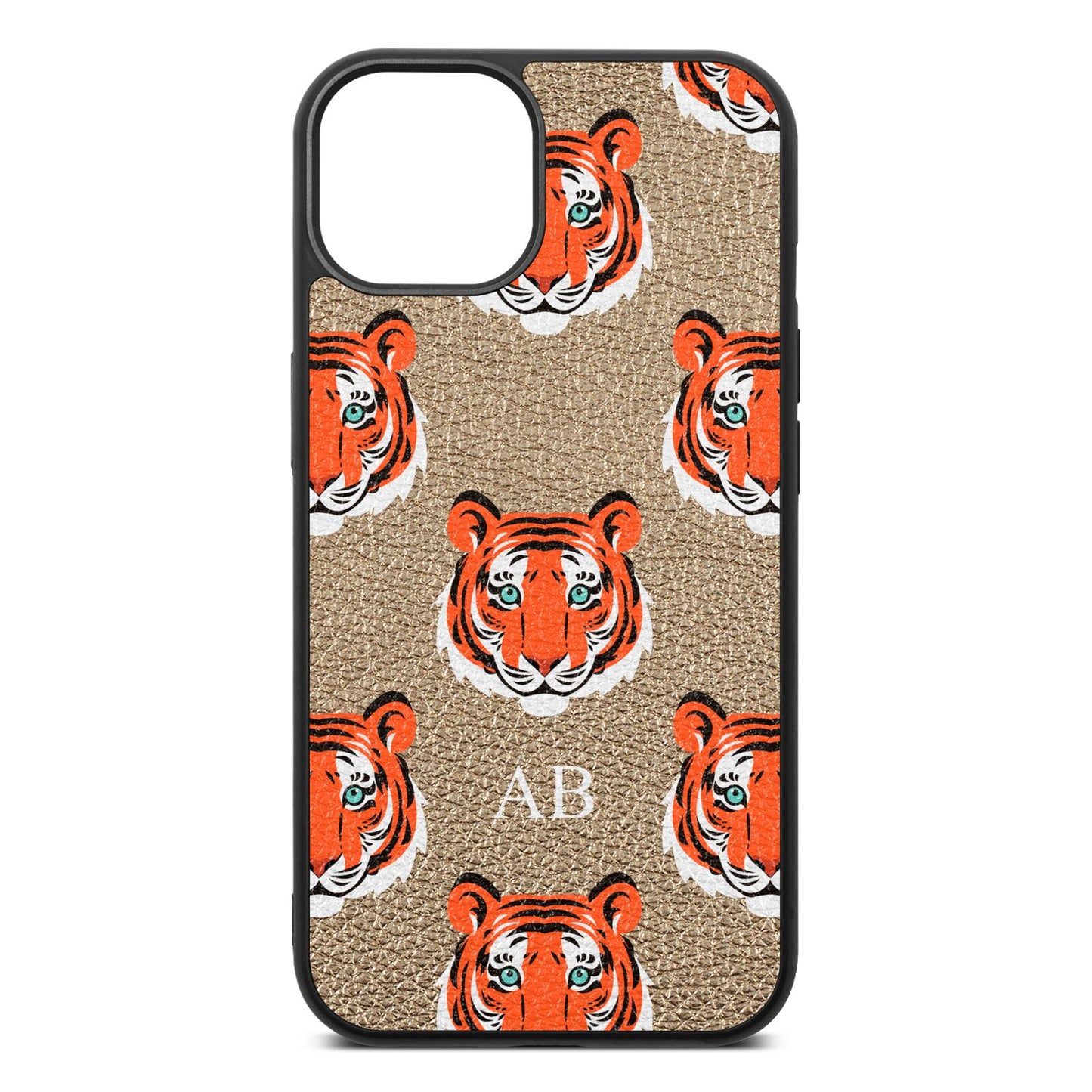 Personalised Tiger Head Gold Pebble Leather iPhone 13 Case