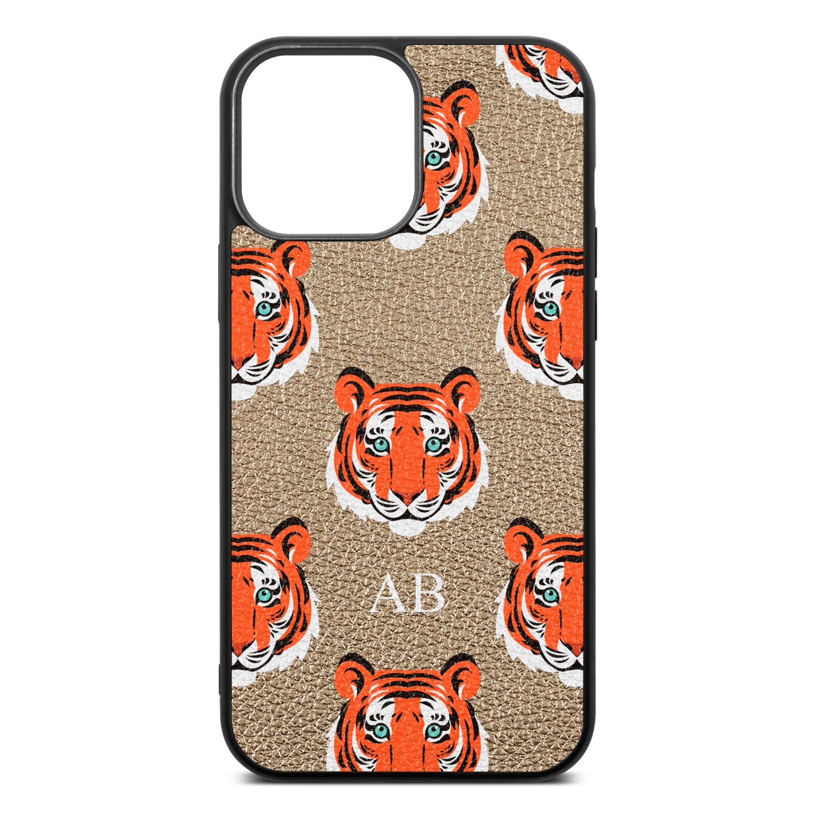 Personalised Tiger Head Gold Pebble Leather iPhone 13 Pro Max Case