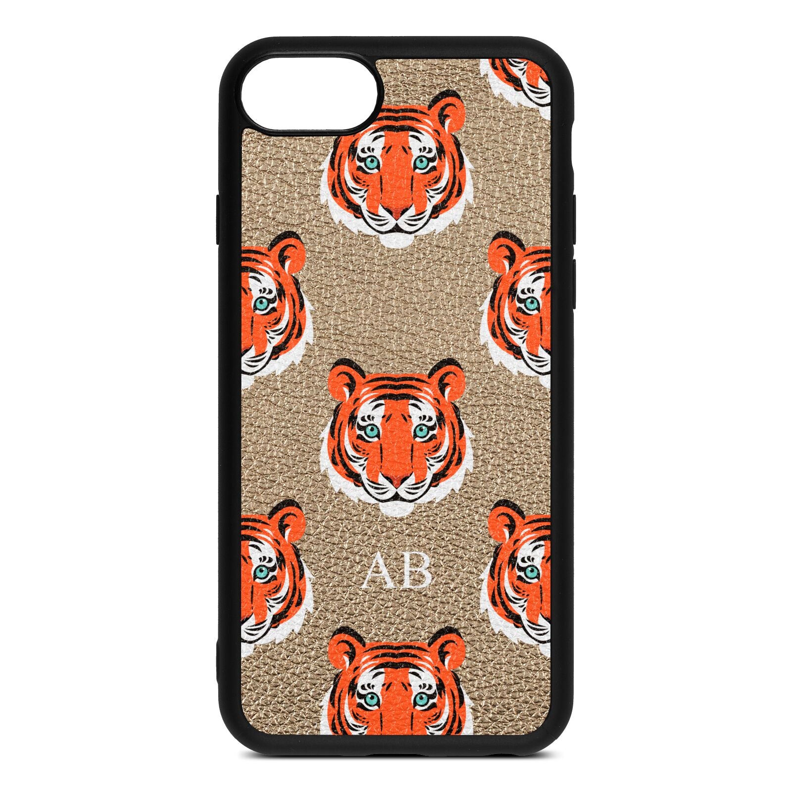 Personalised Tiger Head Gold Pebble Leather iPhone 8 Case