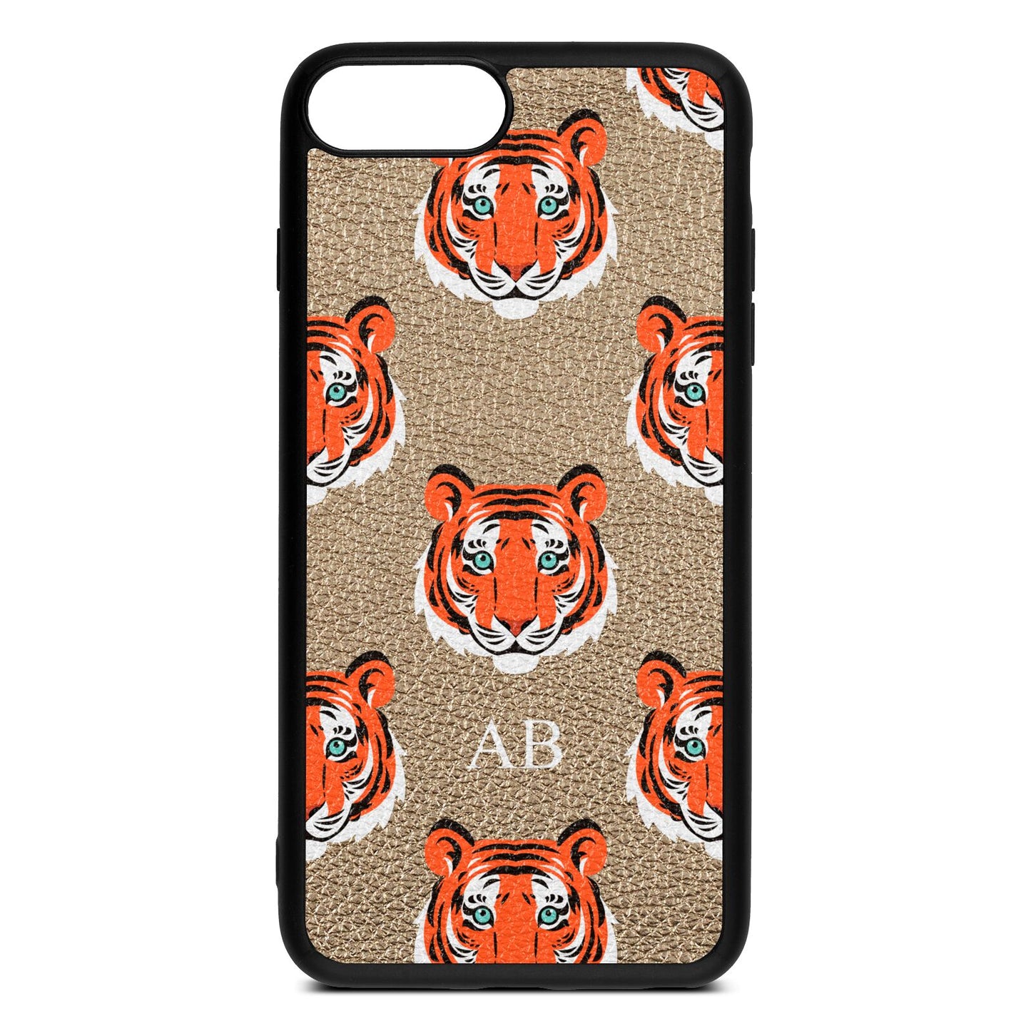 Personalised Tiger Head Gold Pebble Leather iPhone 8 Plus Case