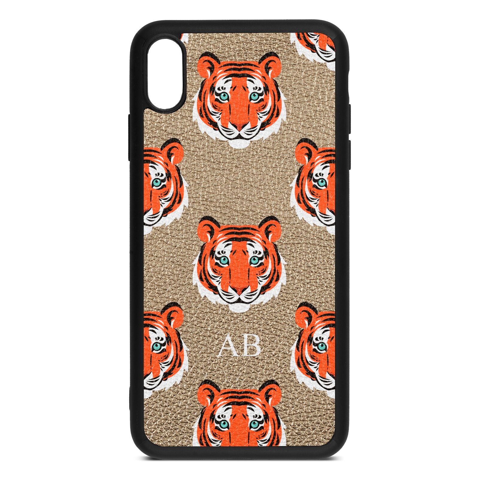 Personalised Tiger Head Gold Pebble Leather iPhone Xs Max Case