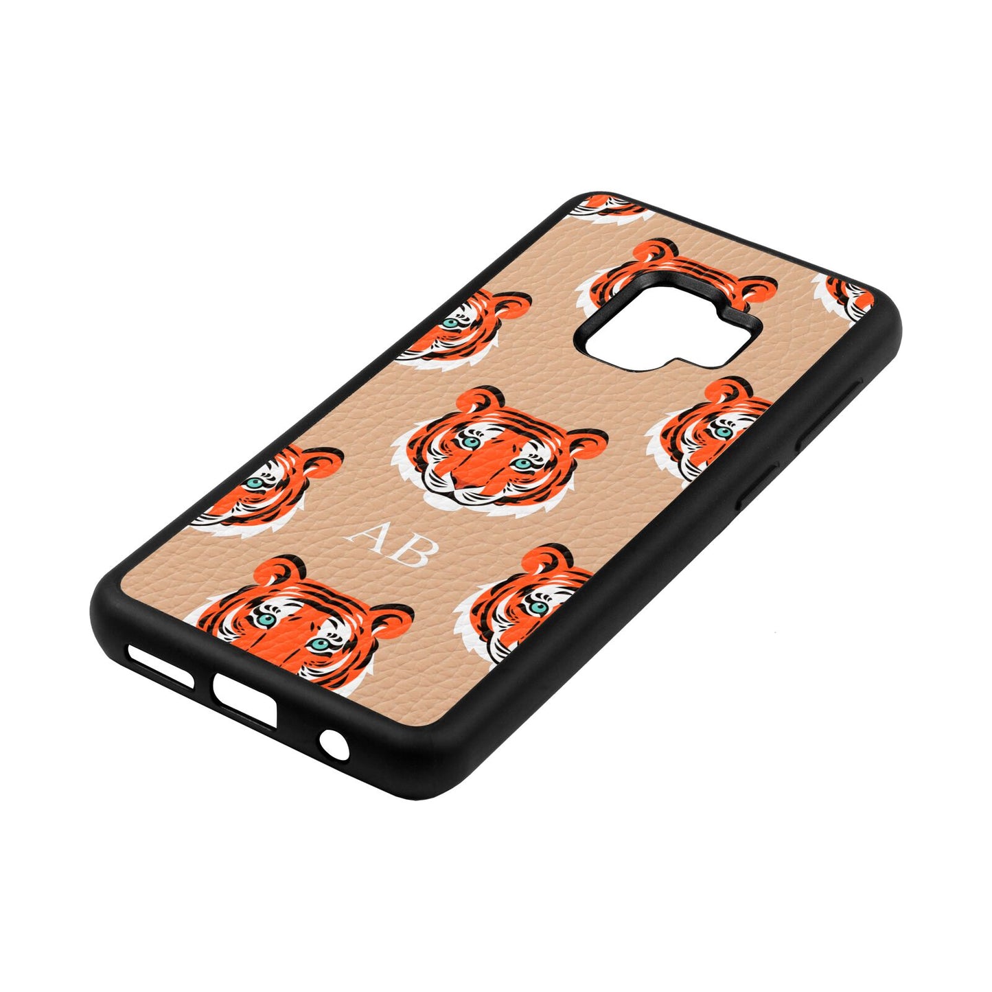 Personalised Tiger Head Nude Pebble Leather Samsung S9 Case Side Angle