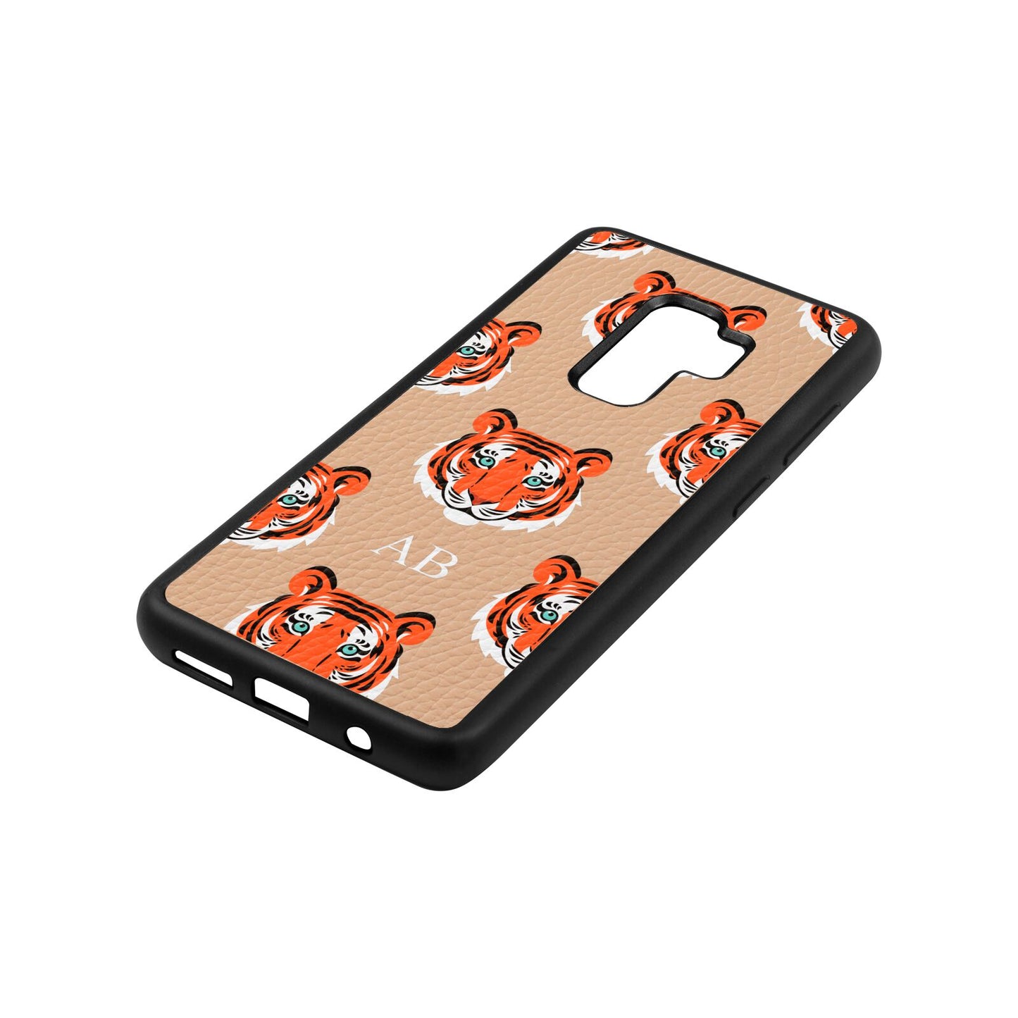 Personalised Tiger Head Nude Pebble Leather Samsung S9 Plus Case Side Angle