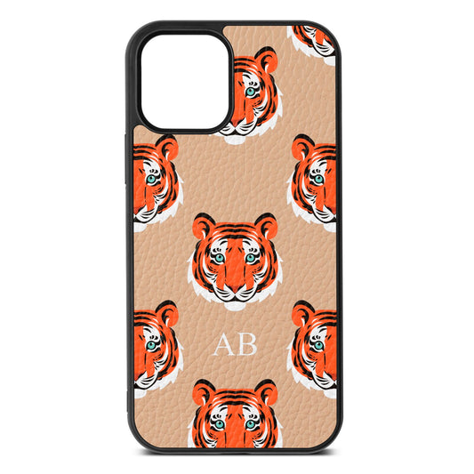 Personalised Tiger Head Nude Pebble Leather iPhone 12 Case