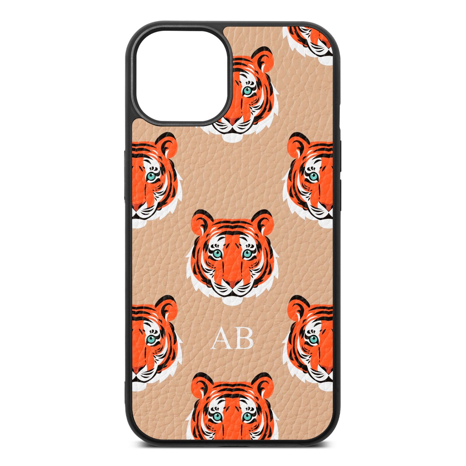 Personalised Tiger Head Nude Pebble Leather iPhone 13 Case