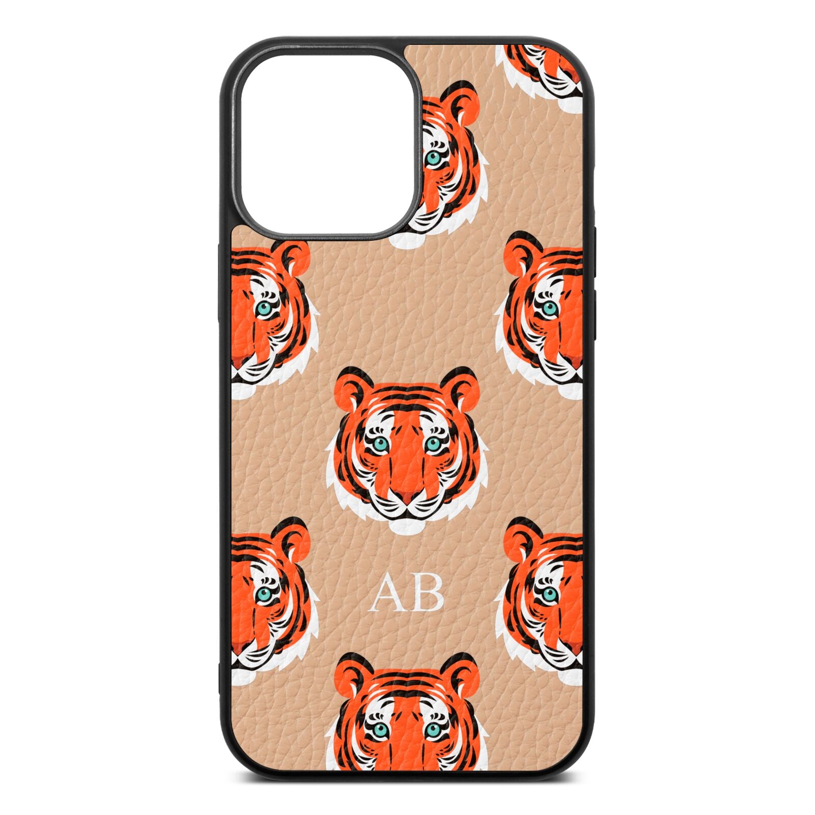Personalised Tiger Head Nude Pebble Leather iPhone 13 Pro Max Case