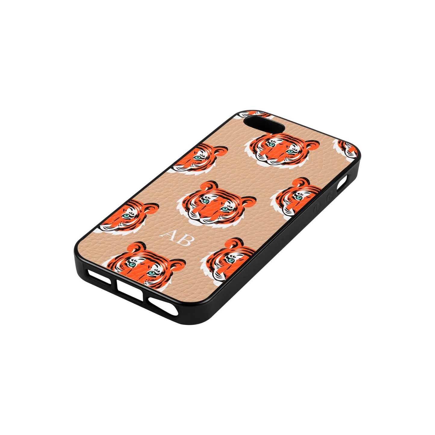 Personalised Tiger Head Nude Pebble Leather iPhone 5 Case Side Angle