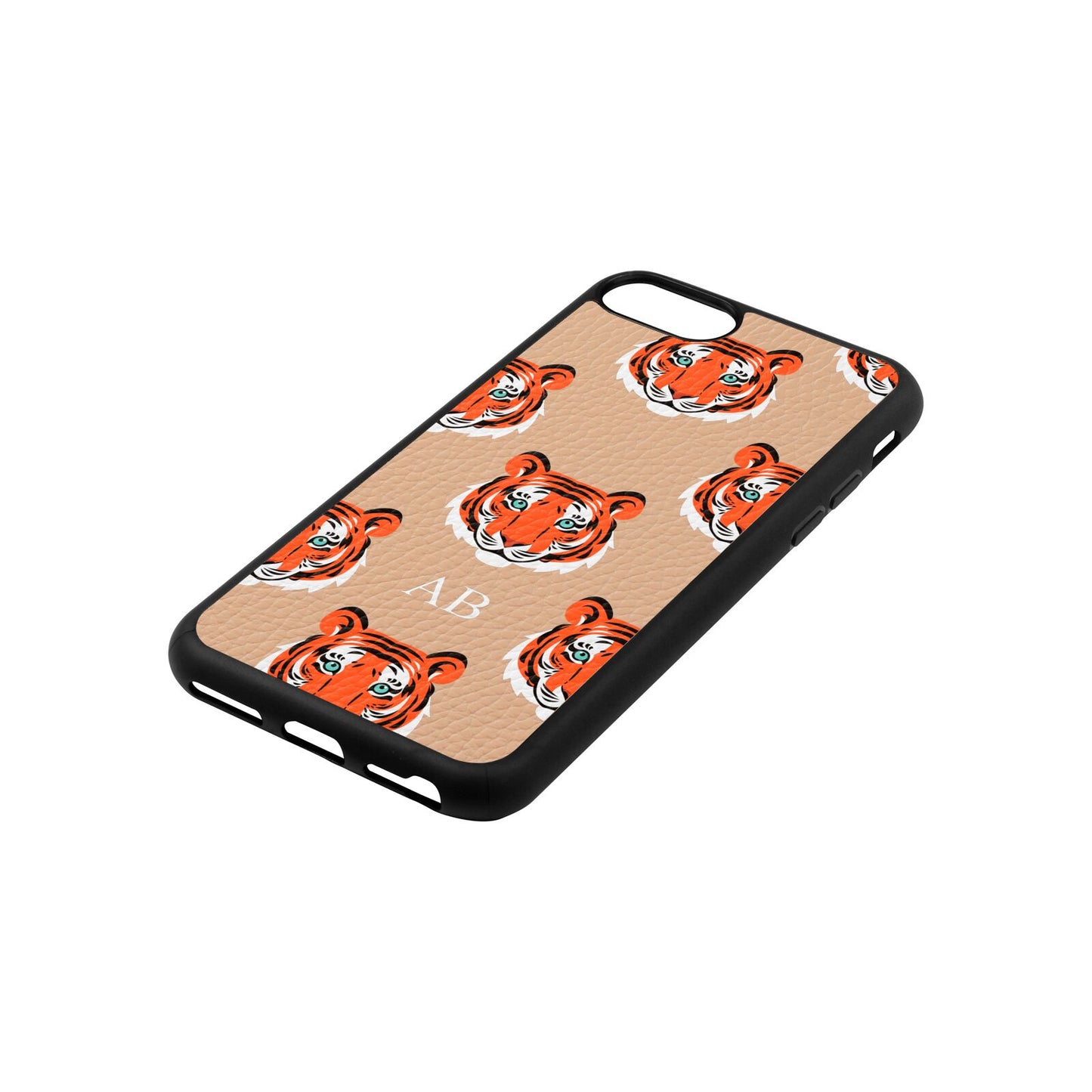 Personalised Tiger Head Nude Pebble Leather iPhone 8 Case Side Angle