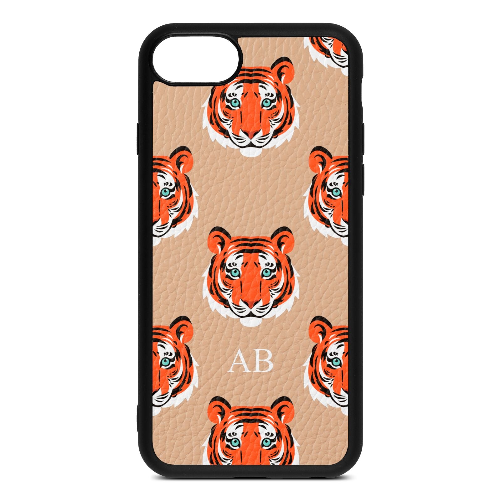 Personalised Tiger Head Nude Pebble Leather iPhone 8 Case