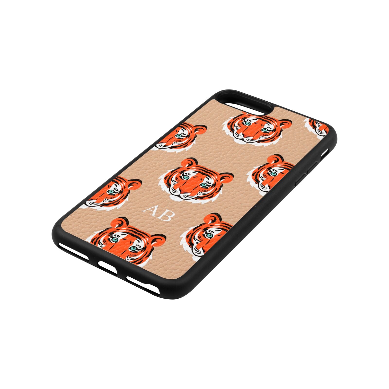Personalised Tiger Head Nude Pebble Leather iPhone 8 Plus Case Side Angle