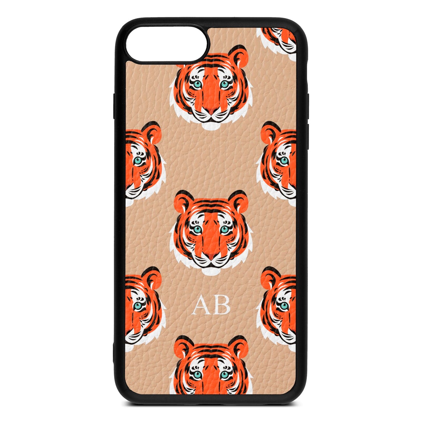 Personalised Tiger Head Nude Pebble Leather iPhone 8 Plus Case