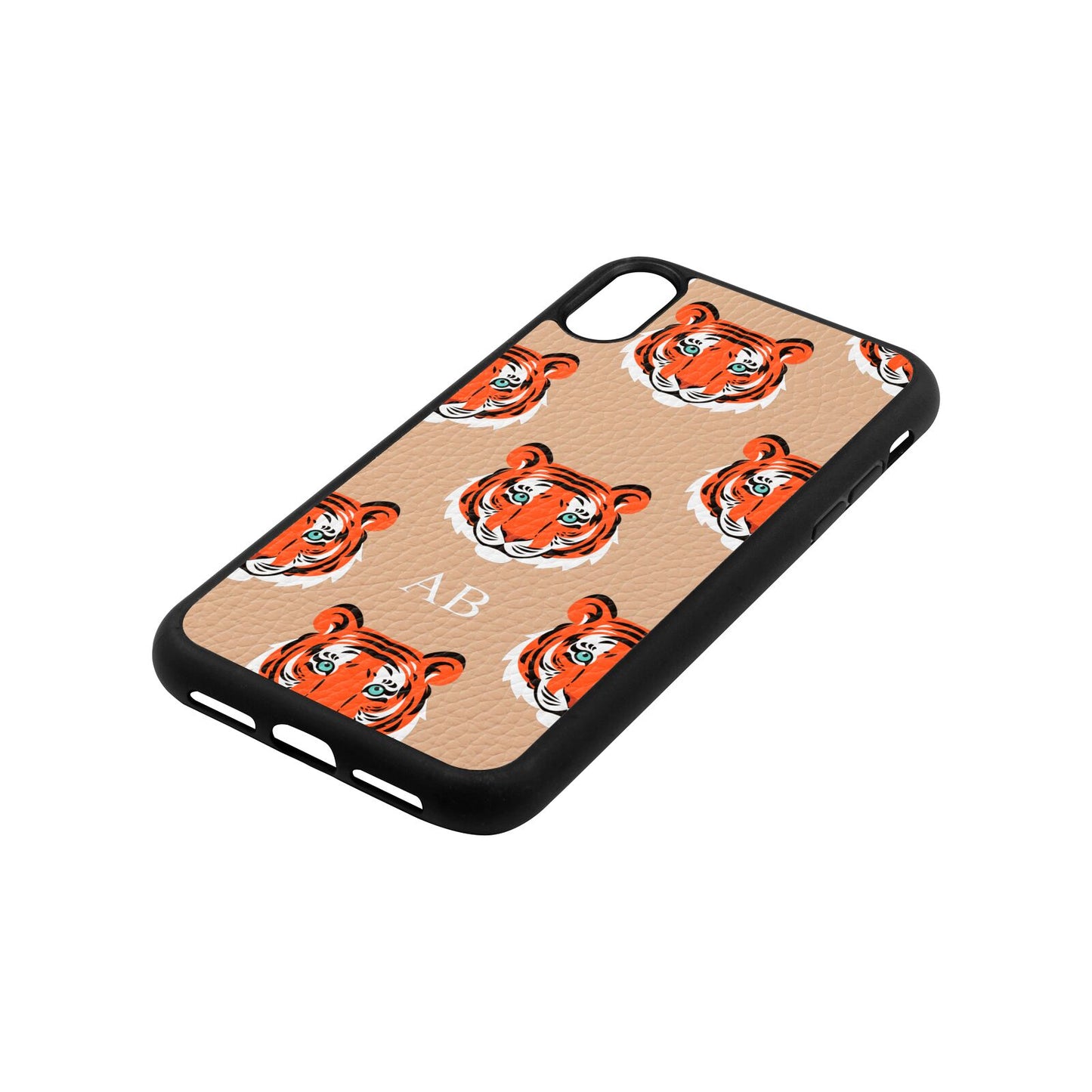 Personalised Tiger Head Nude Pebble Leather iPhone Xr Case Side Angle