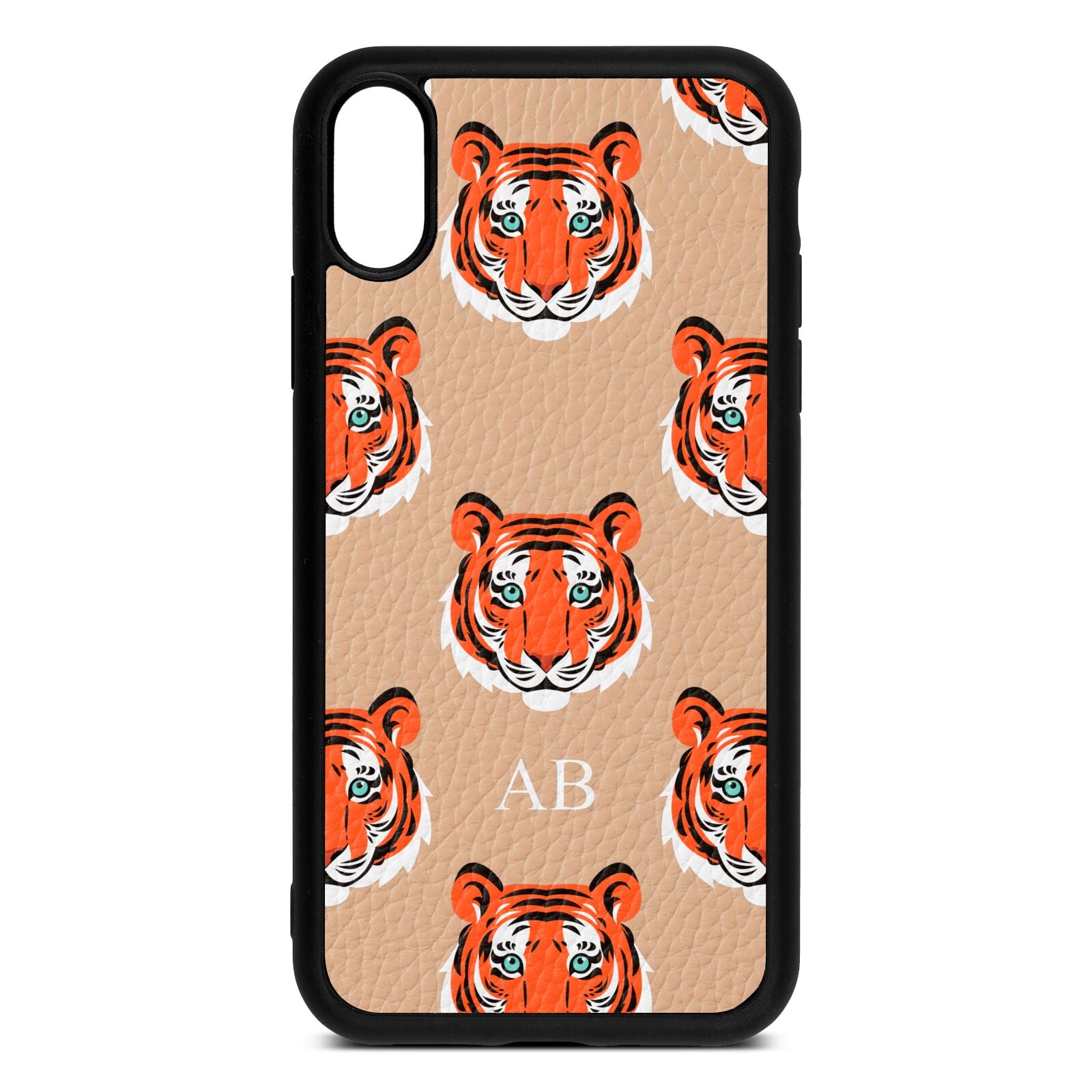 Personalised Tiger Head Nude Pebble Leather iPhone Xr Case