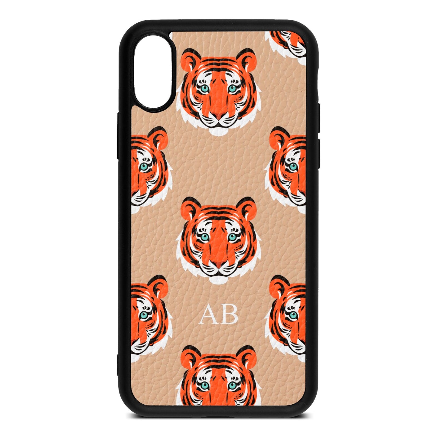 Personalised Tiger Head Nude Pebble Leather iPhone Xs Case