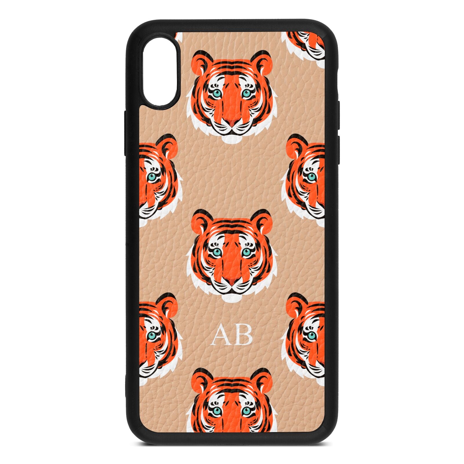 Personalised Tiger Head Nude Pebble Leather iPhone Xs Max Case