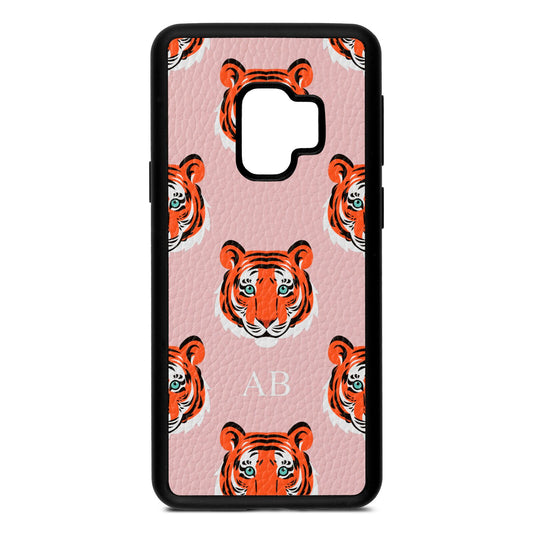 Personalised Tiger Head Pink Pebble Leather Samsung S9 Case