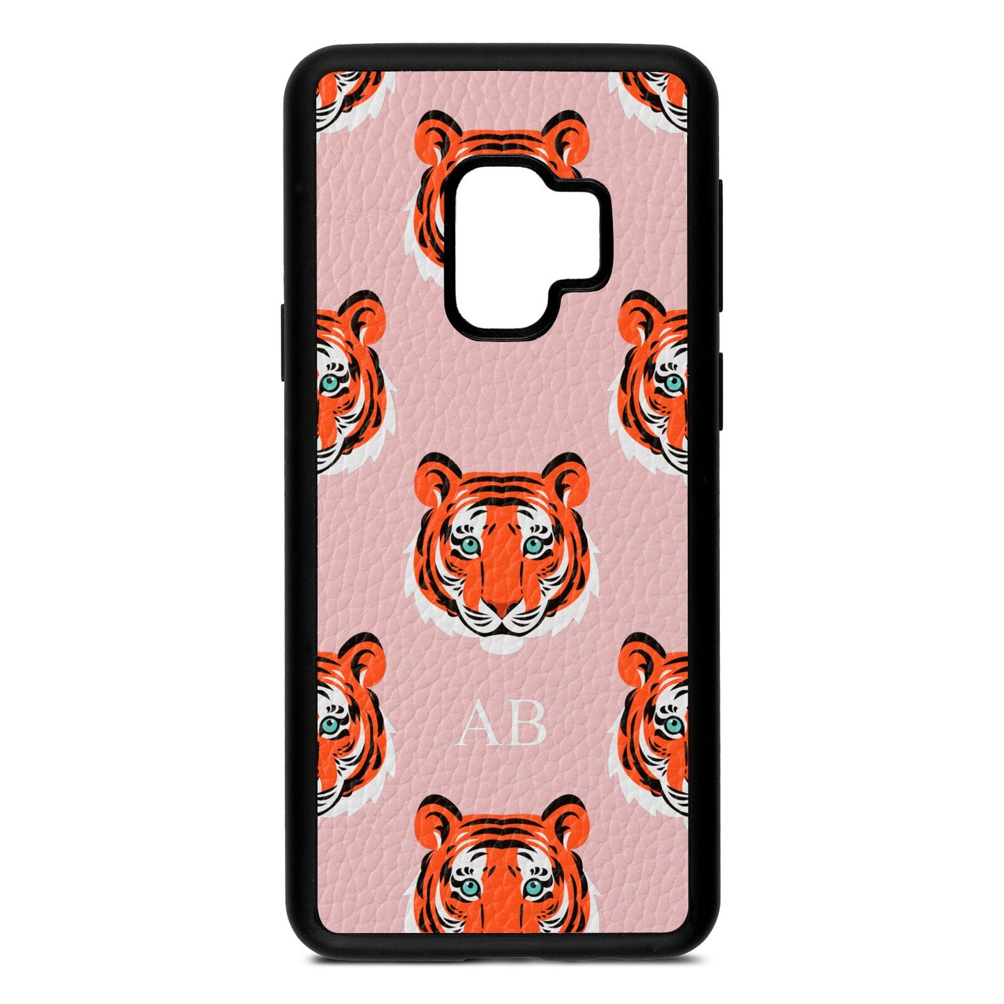 Personalised Tiger Head Pink Pebble Leather Samsung S9 Case