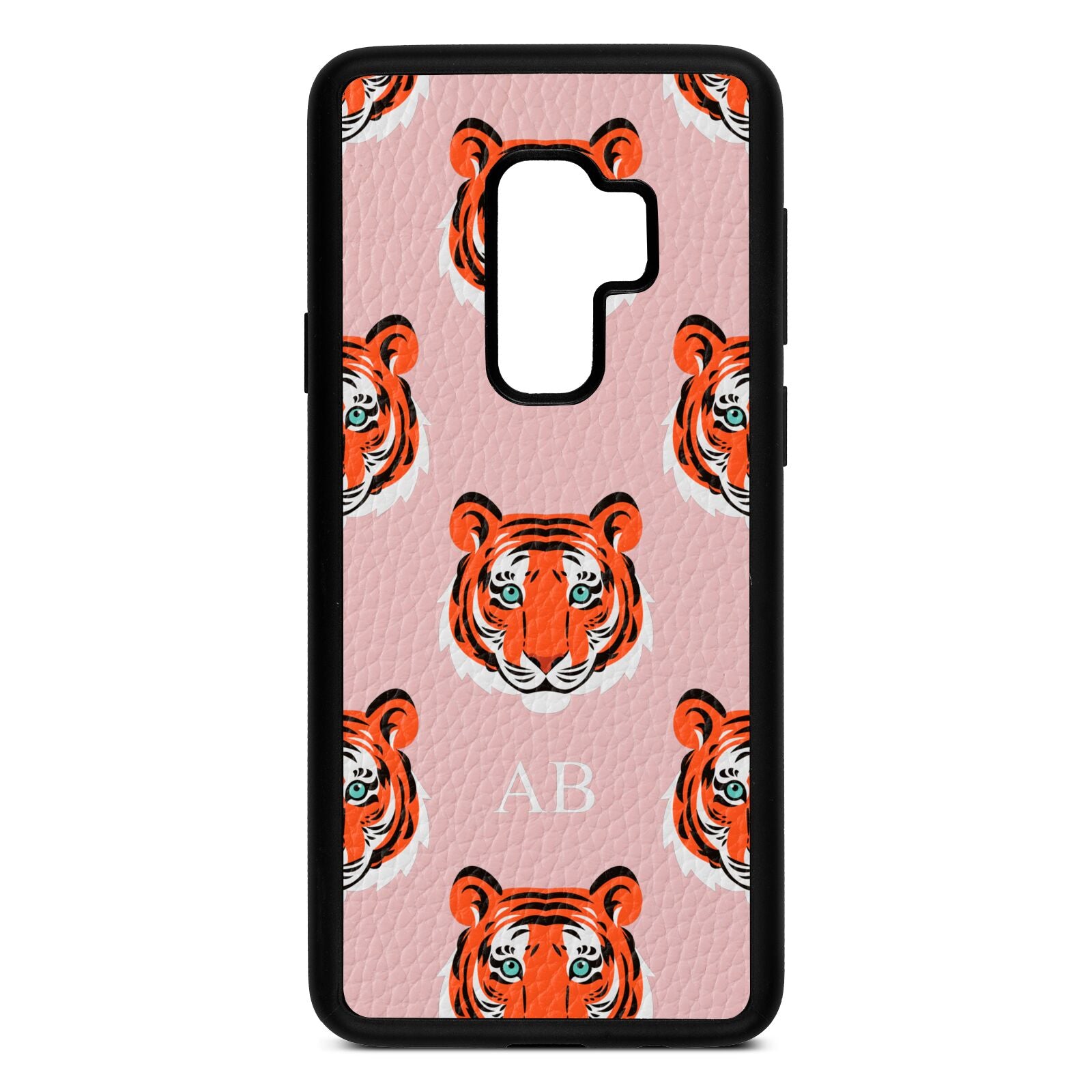 Personalised Tiger Head Pink Pebble Leather Samsung S9 Plus Case