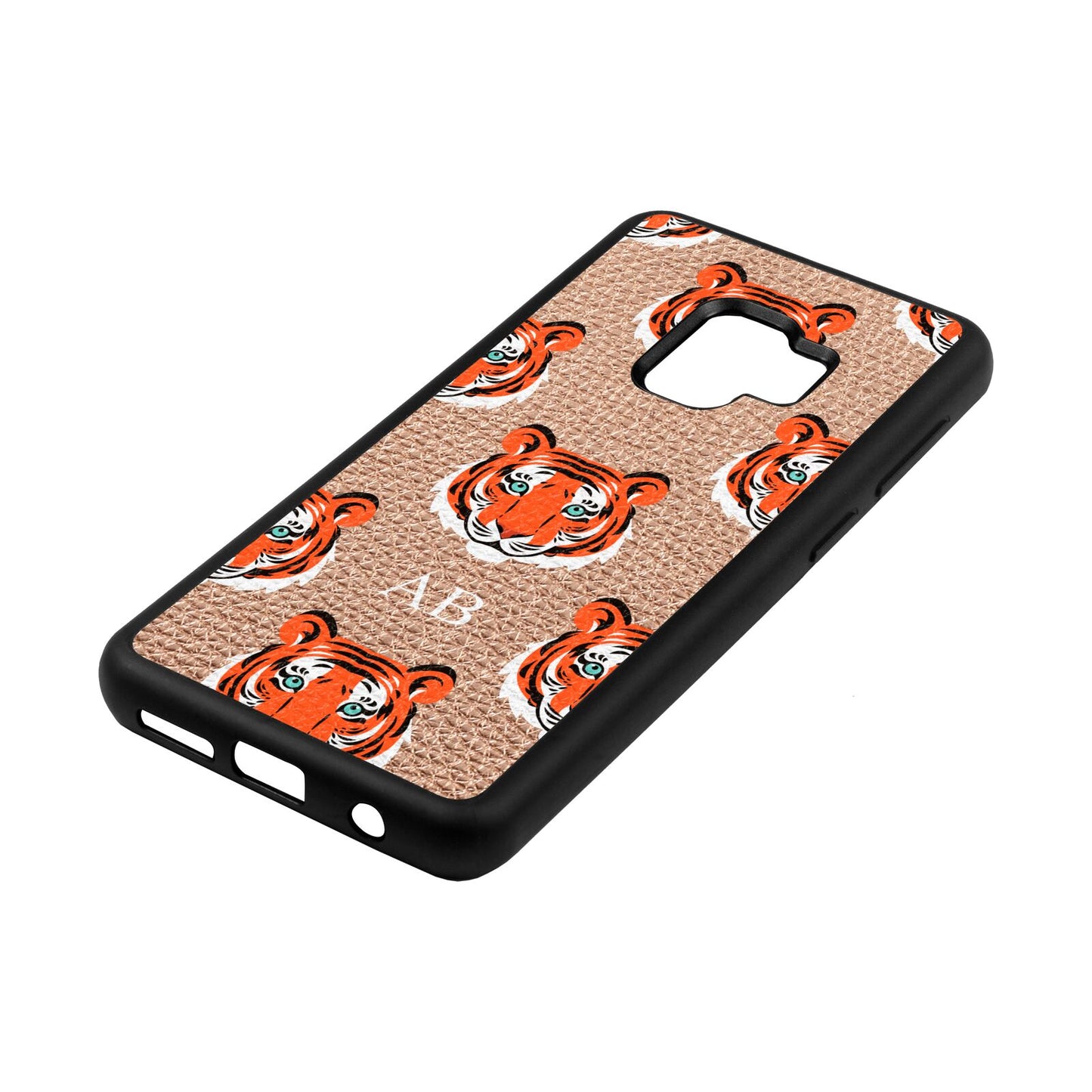 Personalised Tiger Head Rose Gold Pebble Leather Samsung S9 Case Side Angle
