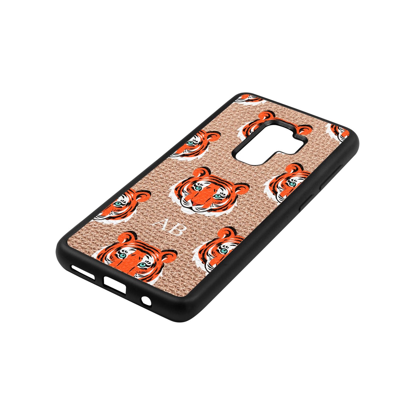 Personalised Tiger Head Rose Gold Pebble Leather Samsung S9 Plus Case Side Angle
