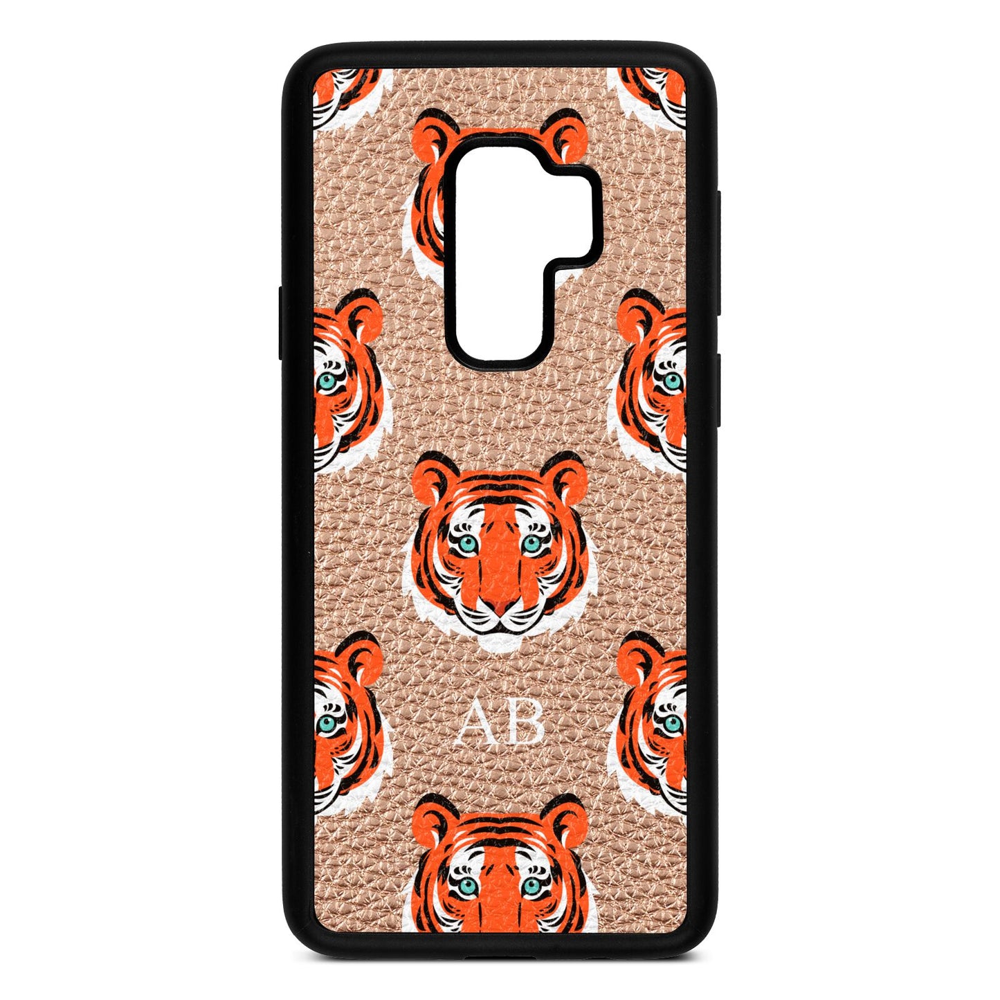 Personalised Tiger Head Rose Gold Pebble Leather Samsung S9 Plus Case